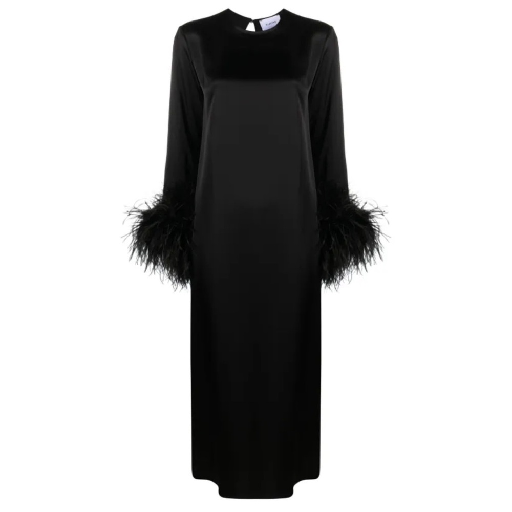 Sleeper Black Maxi Dress with Feather Cuffs